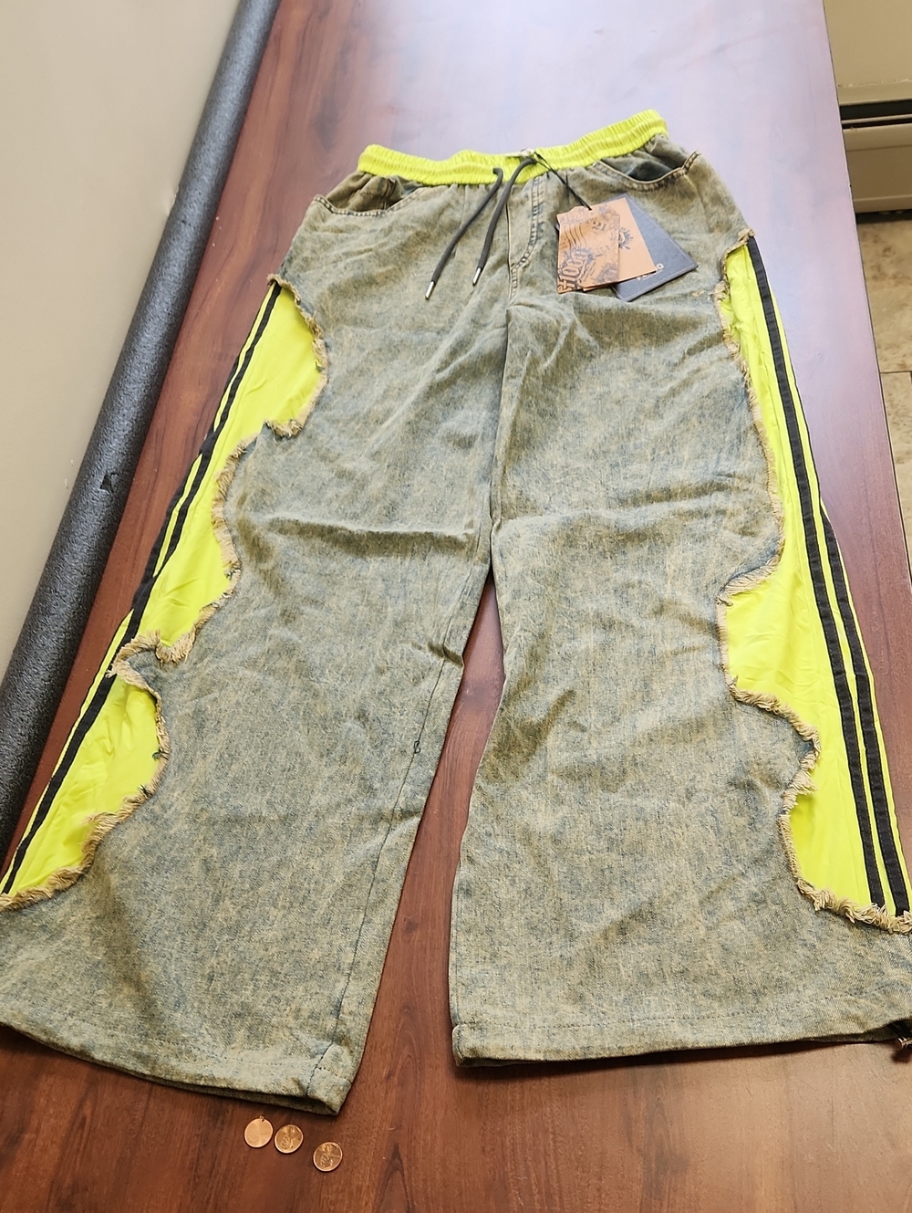 Denim/Track MIX Neon Trim Wide-Leg Women’s Jeans